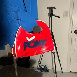 Pony Red Vinyl Handbag with Navy Logo